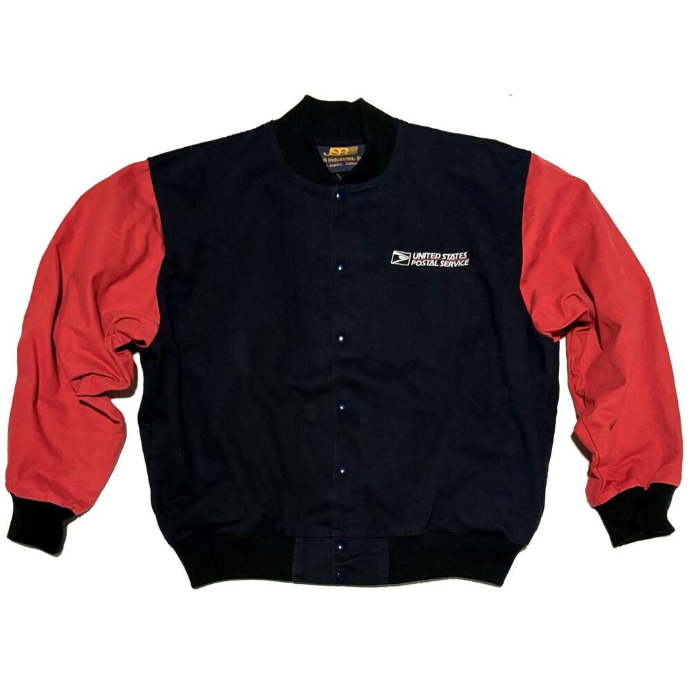 Vintage United States Postal Service USPS Canvas Snap Jacket Size L Red Blue USA